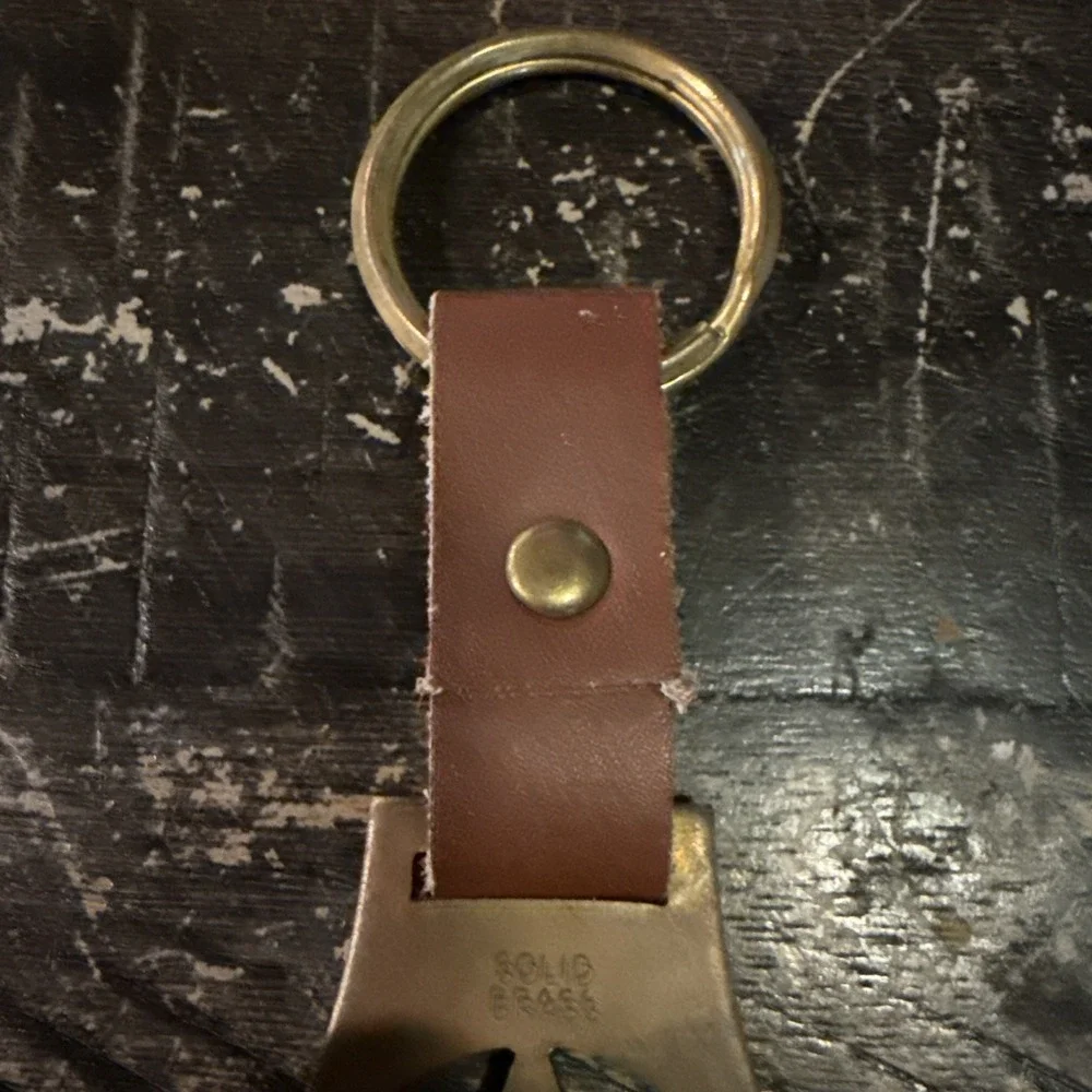 Vintage Marlboro Longhorn Steer Logo Leather, Solid Brass Charm Keychain!